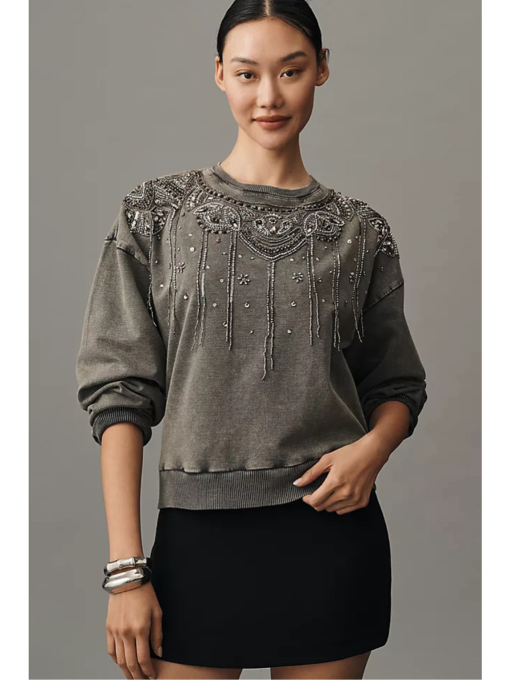 Women's Pilcro Embellished Sweatshirt Grey Size XS - Picture 5 of 6